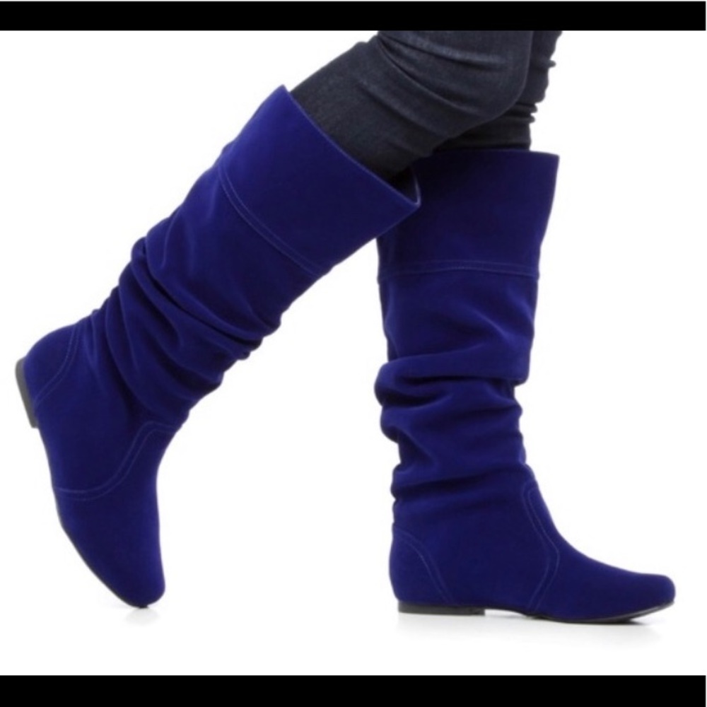 ShoeDazzle Blue Velvet Slouch Boots Size 7.5